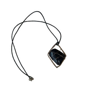 Handcrafted Black Gemstone Wire-Wrapped Pendant Necklace